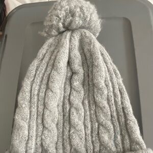 Grey tweed pom Pom cuffed hat NWOT
